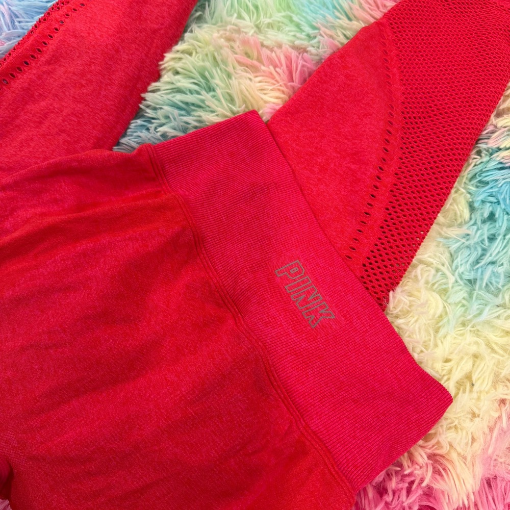 PINK Active Leggings‎ Womens Small Red Excellent Seamless Mesh Laser Cut - Picture 5 of 6